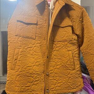 Mystree Quilted Floral Puffer Jacket in Mustard